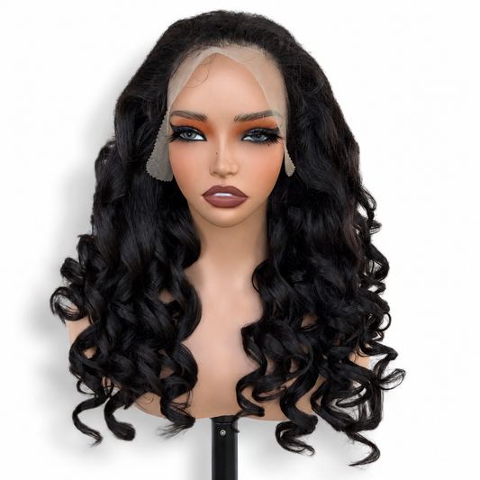 Posh Trio 20” Black Curly Human Hair Blend Glueless Lace Front Wig | 13x4