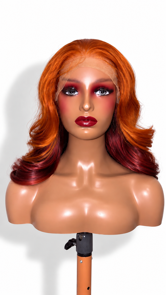 The Cheyenne| High Fiber + Human Hair Blend 20” Copper & Burgundy Lace Wig