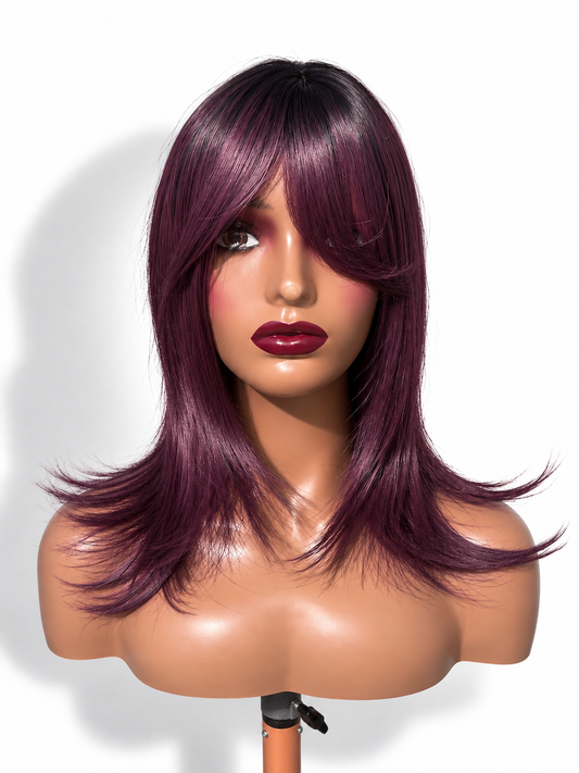 The Sloane | Plum Purple Layered Curtain Bang Wig