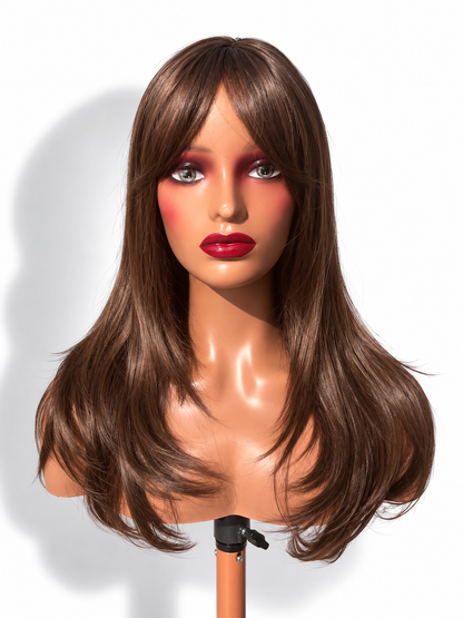 The Brielle | Chocolate Brown Layered Curtain Bang Wig