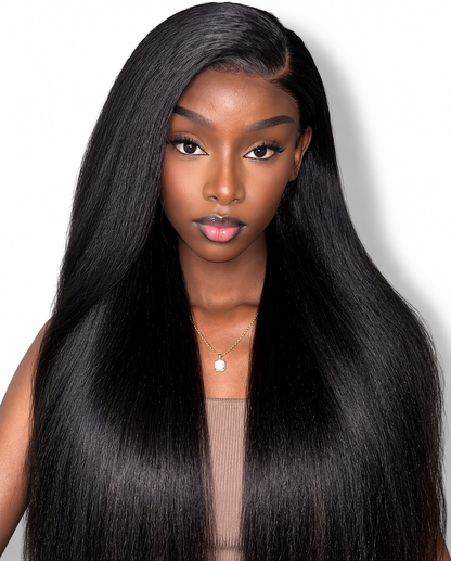 Kinky Straight Glueless Wig | 220% Density | 100% Human Hair | Natural Black