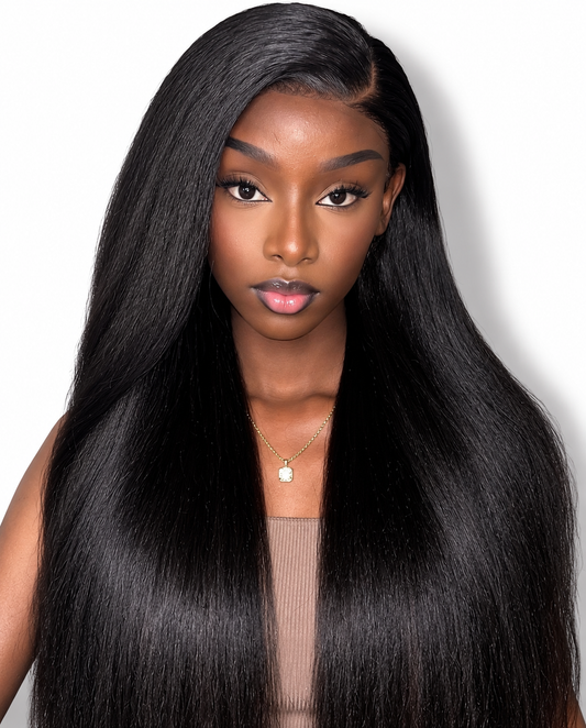 Kinky Straight Glueless Wig | 220% Density | 100% Human Hair | Natural Black