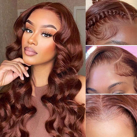 Reddish Brown Curtain Bangs 8x5 Glueless HD Lace Wig - Straight