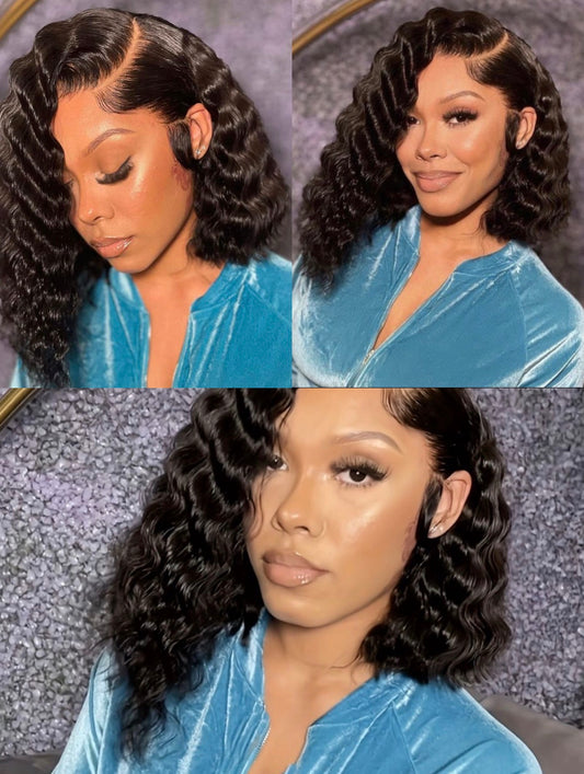 8x5 HD Lace  Asymmetrical Deep Wave Bob Glueless Wig
