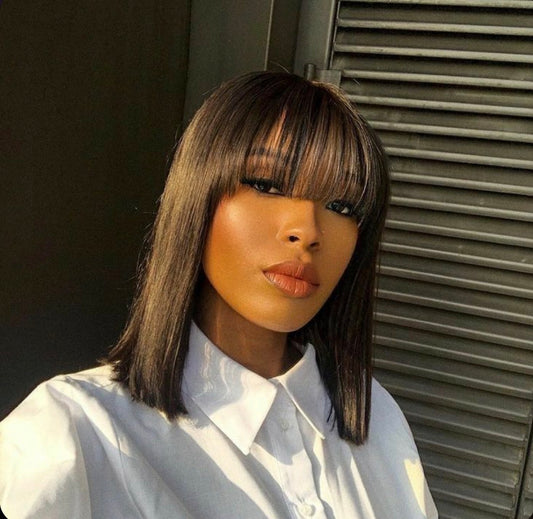 2x4 Glueless HD Lace Straight Short Cut Bob Wig with Bang
