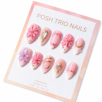 Posh Trio Sakura Pink Medium Almond Shaped Press-On Nail Set