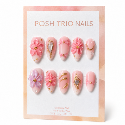 Posh Trio Sakura Pink Medium Almond Shaped Press-On Nail Set