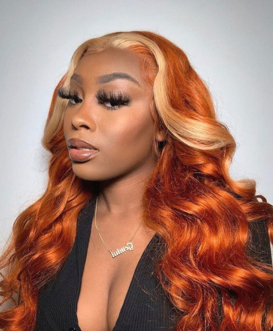 5x5 Lace Closure Body Wave Ginger Wig With Blonde Highlights
