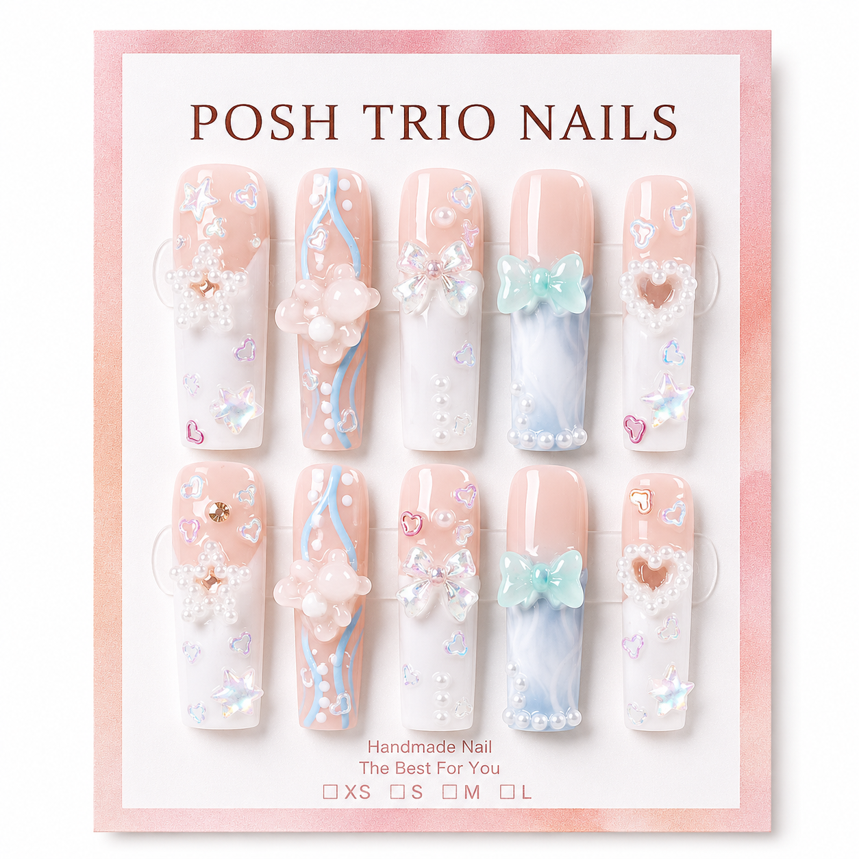 Posh Trio Handmade Pastel Star Bow Heart Press-On Nails