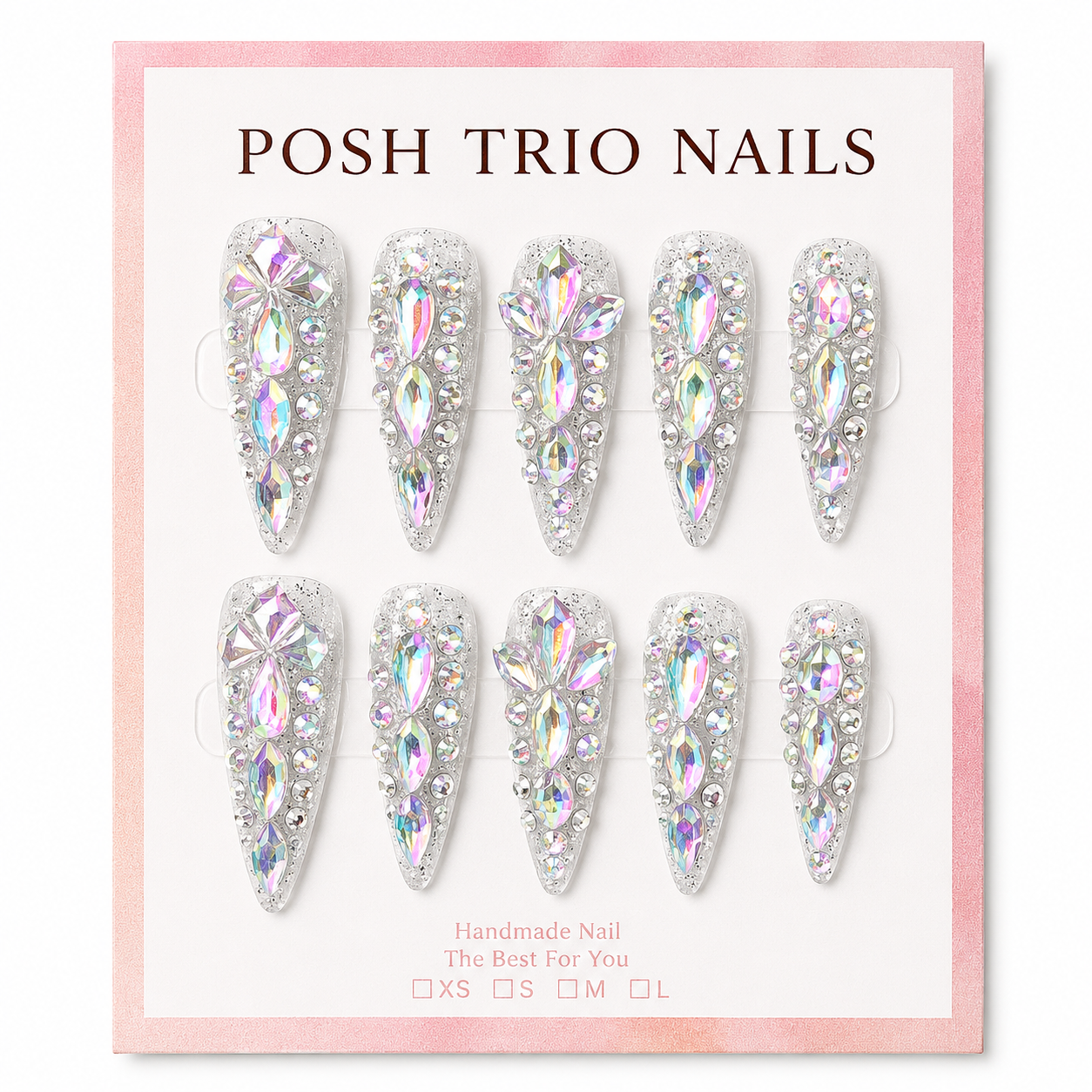 Posh Trio Handmade Silver Crystal Rhinestone Press-On Nails