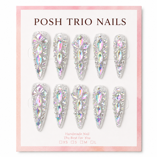 Posh Trio Handmade Silver Crystal Rhinestone Press-On Nails