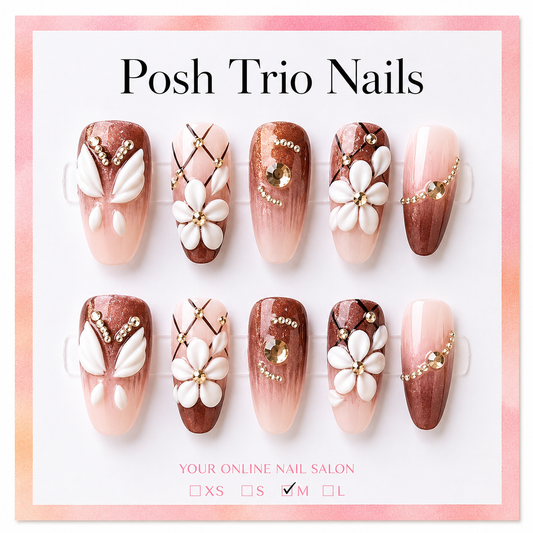 Posh Trio Handmade Rose Gold Floral Press-On Nails