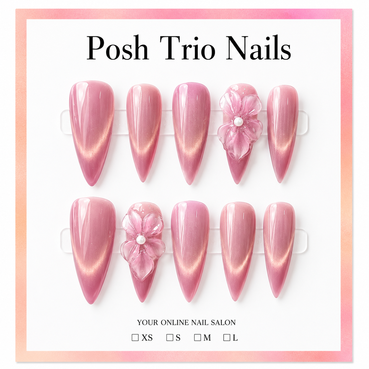 Posh Trio Handmade Soft Pink Flower Press-On Nails