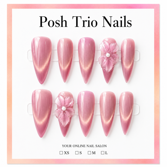 Posh Trio Handmade Soft Pink Flower Press-On Nails