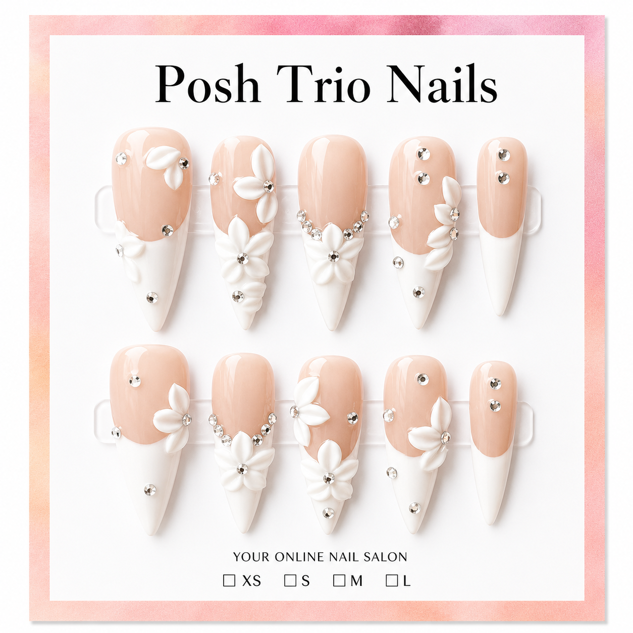 Posh Trio Handmade White Floral French Press-On Nails