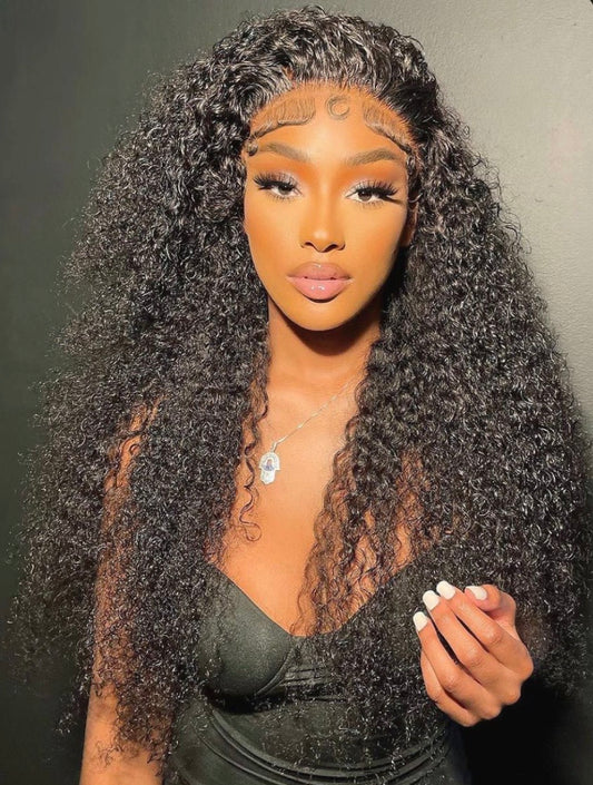 Kinky Curly 5x5 Glueless Pre bleached, pre plucked, pre-cut,HD Transparent  Lace Front Human Hair Wig