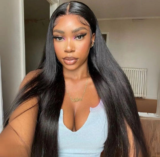 13x6 HD Lace Front Straight  Wig With Pre Bleached and Plucked Knots - Natural Black