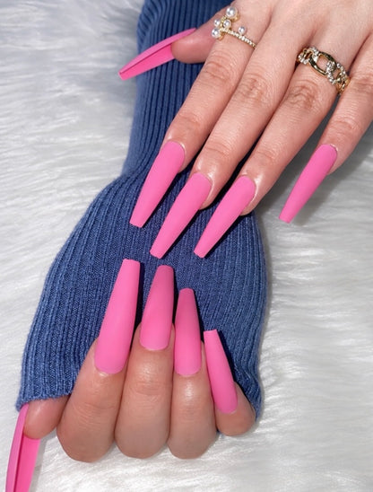 Posh Trio Hot Pink Matte Coffin Press-On Nails