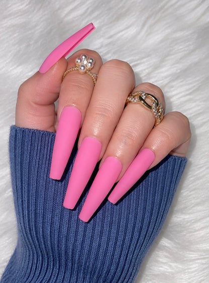 Posh Trio Hot Pink Matte Coffin Press-On Nails