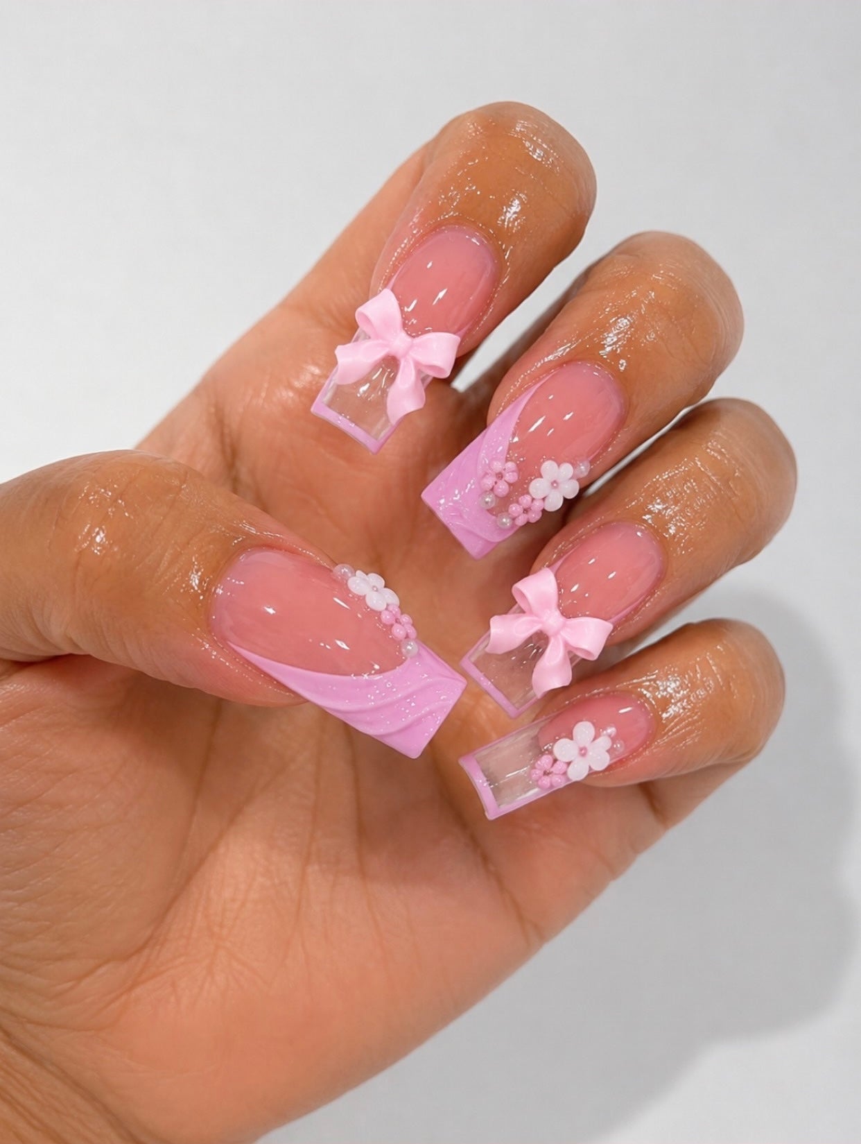 Posh Trio Pink Bow Floral Press-On Nails