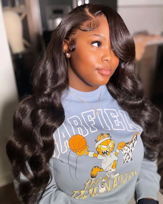 13x6 HD Lace Front Body Wave Wig With Pre Bleached and Plucked Knots - Natural Black