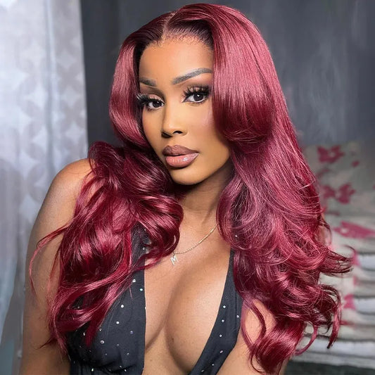 13x6 Burgundy 99J Body Wave Transparent Lace Front Wig