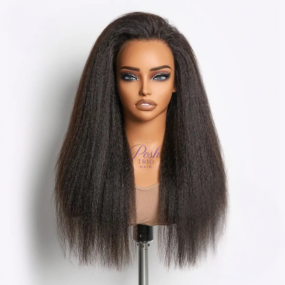 Kinky Straight Glueless Wig | 220% Density | 100% Human Hair | Natural Black