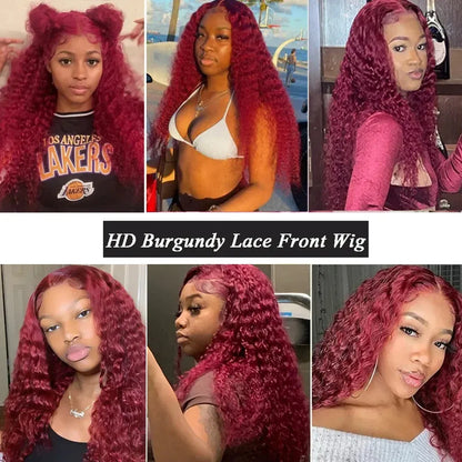 99J Burgundy Deep Wave | 13x4 HD Lace Front | 180% Density