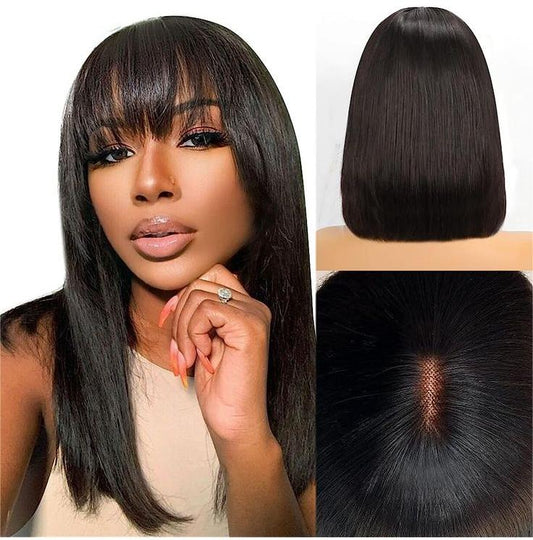 2x4 Glueless HD Lace Straight Short Cut Bob Wig with Bang